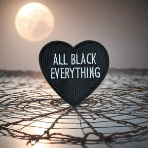 All Black Everything Black Heart White Embroidered Patch Iron On Goth Emo